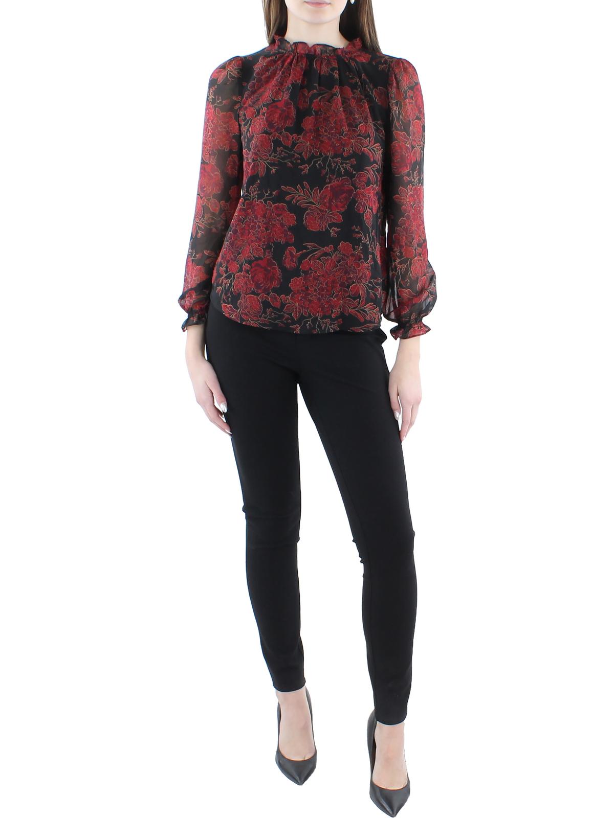 Anne Klein Womens Floral Ruffled Blouse
